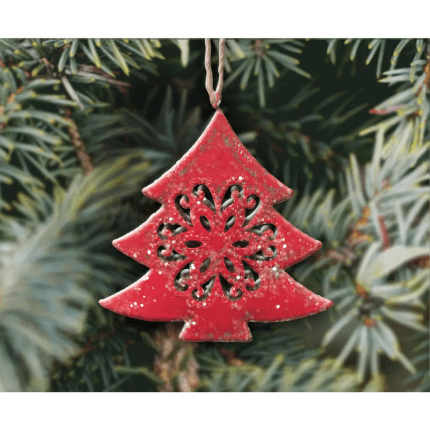 Red Glitter Metal Tree Ornament