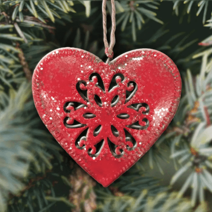 Red Glitter Metal Heart Ornament