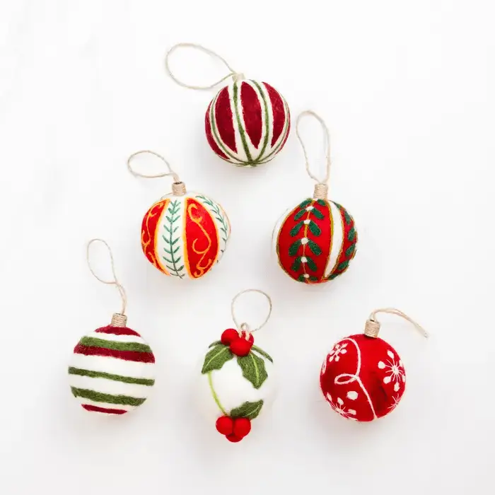 Hand Embroidered Red Felt Ornament