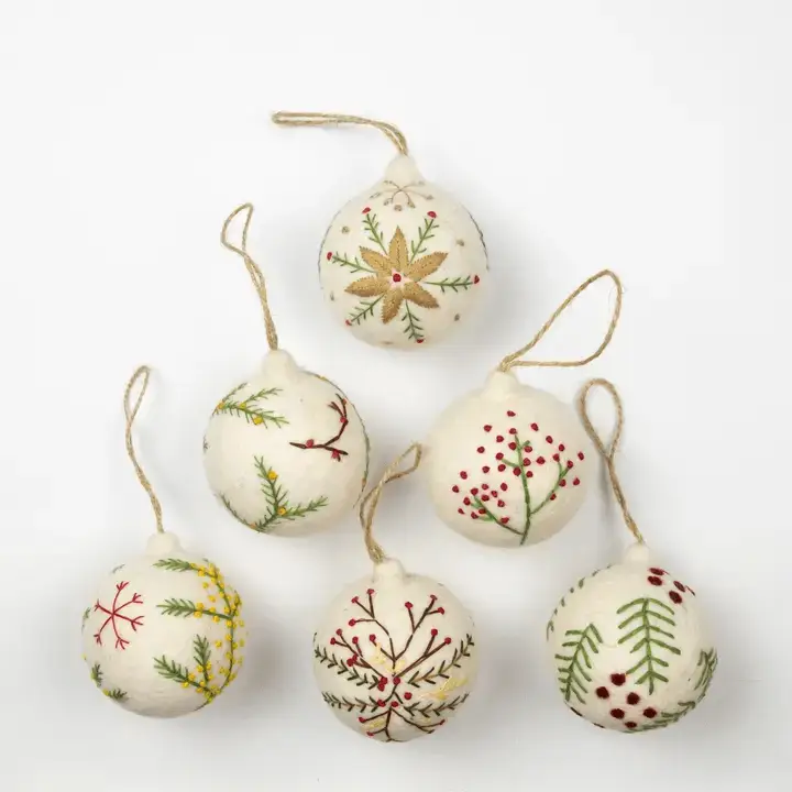 Hand Embroidered White Felt Ornament